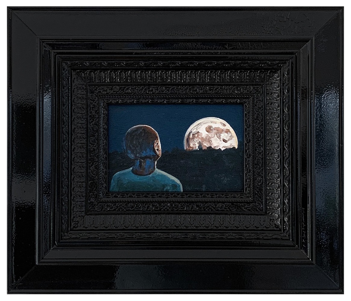 Jim Adams
Lunatic, 2018
Acrylic on canvas, hand-painted artist frame
11.5 x 13.25 x 1.75 in. framed