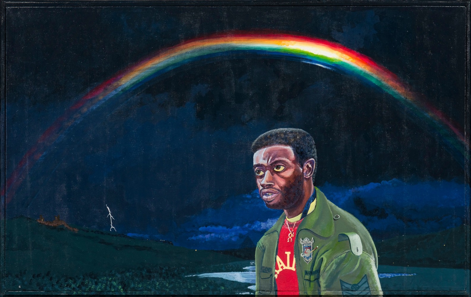 Jim Adams
Look Upon the Rainbow, 2000
Acrylic on canvas, hand-painted artist frame
31 x 49 in.&amp;nbsp;