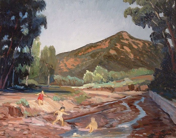 River Scene, Santa Fe, NM, d. 1938, oil on canvas board, 15-5/8 x 19-5/8 inches, NP66-549