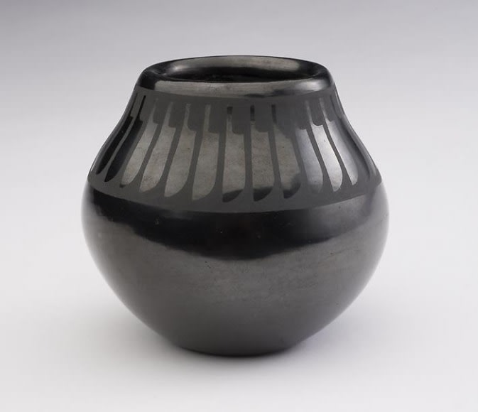 Maria Martinez and Popovi Da&amp;nbsp;(1922&amp;ndash;71),&amp;nbsp;Small Olla, d. 1968, fired blackware, 4 h&amp;nbsp;x 4 w, signed &amp;quot;Maria | Popovi 1168,&amp;quot;&amp;nbsp;NP30-9