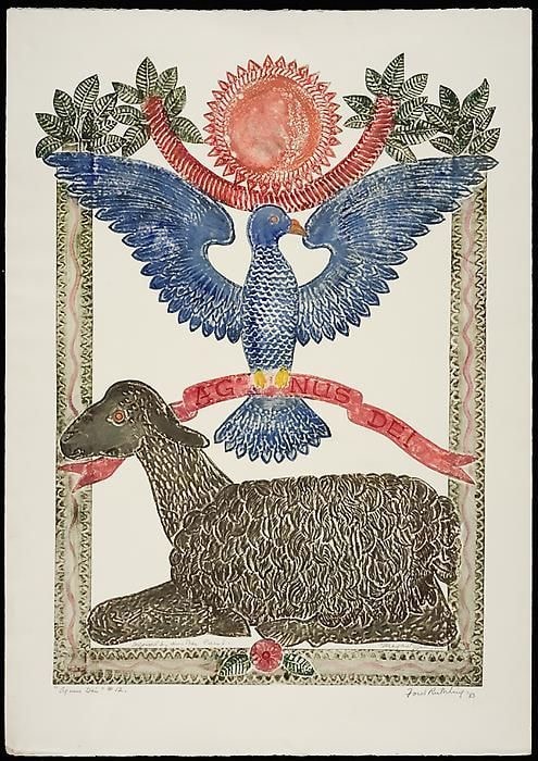 Agnus Dei, embossed painting, 40 x 30 inches