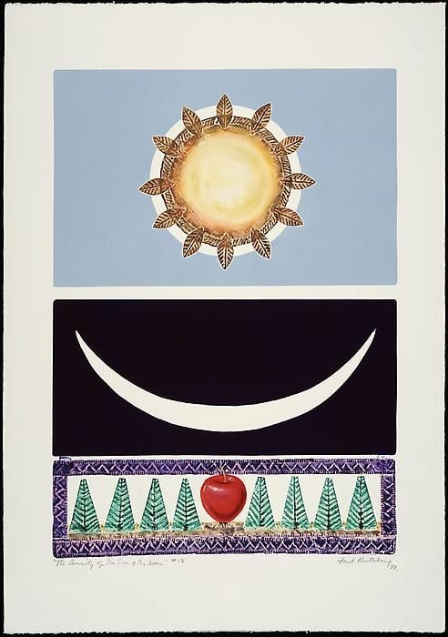 The Continuity of the Sun and Moon, ed. no.&amp;nbsp;18, d. 1988, embossed painting, 40 x 30 inches