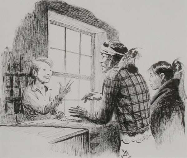 Navajo Trading Post, brush and ink on illustration board, 10 1/8 x 12 inches, TOG4656