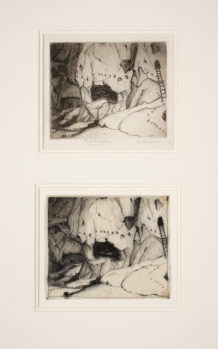 Puye Cliff Ruins and Ladder


Upper&amp;nbsp;image, intaglio print (etching) on paper
&amp;nbsp;5-3/4 x 6-5/8 inches


Lower image, ink on paper
&amp;nbsp;5-3/4 x 6-5/8 inches

NP66-65 (335-B)
&amp;nbsp;