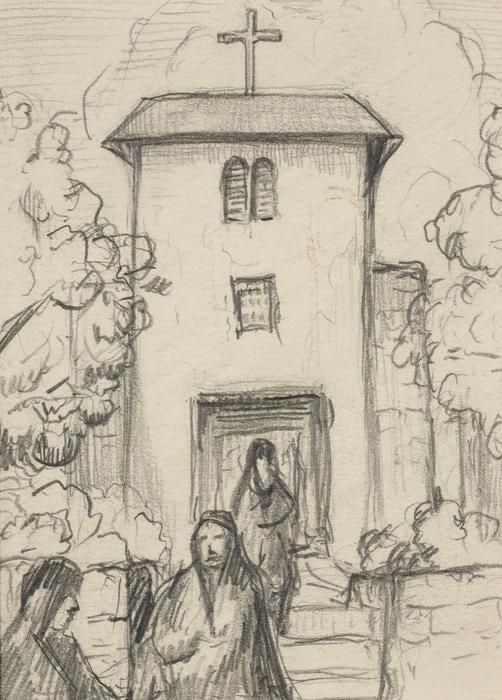 Sketch for Old San Miguel with Women, graphite on paper, 3-7/8 x 2-7/8 inches, NP66-287