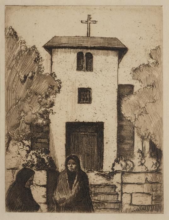Old San Miguel with Women, etching, 4-3/8 x 3-3/8 inches, NP66-328-D