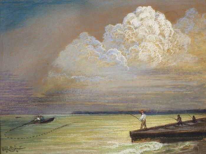 Seining for Bait, Treasure Island &amp;ndash; Florida, d. 1959, pastel on paper, 10 3/8 x 13 7/8 inches, NP66-569