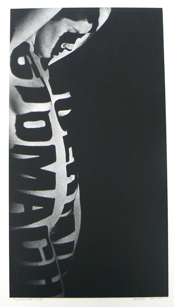 Typographic Nude, 1965  Silver gelatin print  14 3/4 x 7 inches