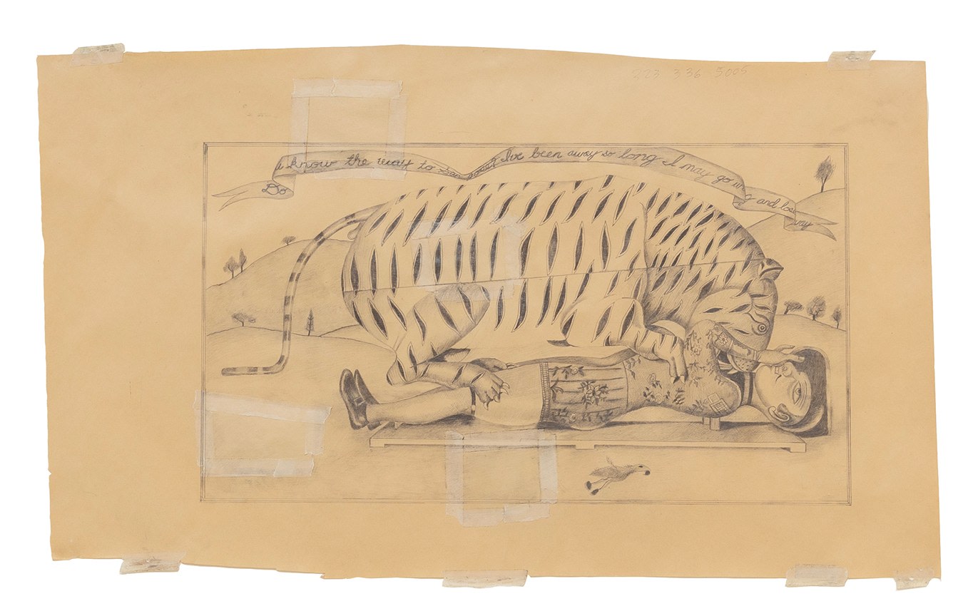A drawing by the artist featuring Tipu's tiger