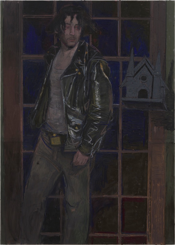 Michelle Uckotter, Disheveled Punk, 2025, oil and pastel on panel, 52 x 37 1/4 inches