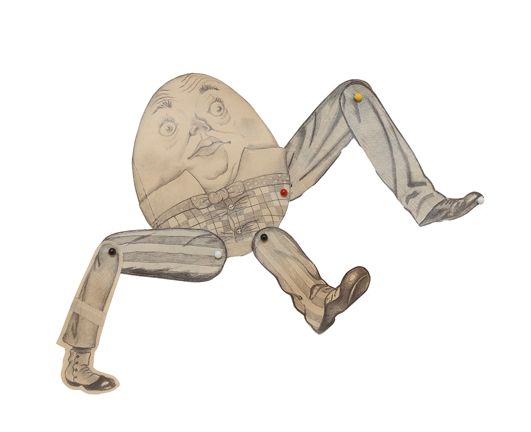 A drawing of an egg with legs by the artist