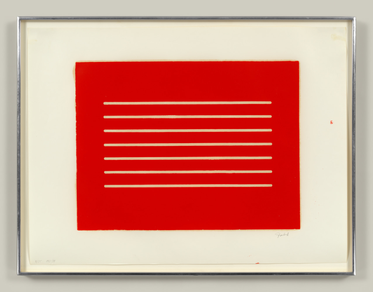 Donald Judd
Untitled, 1961-79&amp;nbsp;
Woodcut in cadmium red on offset paper&amp;nbsp;
15 x 20 1/4 inches, image&amp;nbsp;
21 1/2 x 29 3/4 inches, sheet&amp;nbsp;
Edition of 25&amp;nbsp;

Schellmann 30&amp;nbsp;