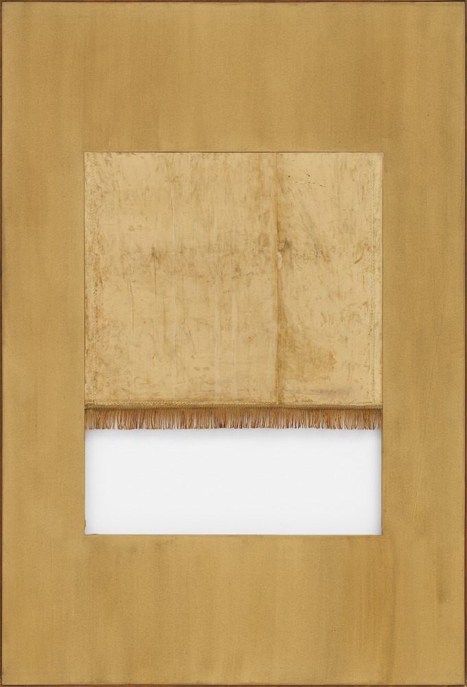 Robert Moskowitz (b. 1935)
Untitled, 1962
Rabbit-skin glue, pure pigment, and collage on canvas (two panels)
80 x 54 inches