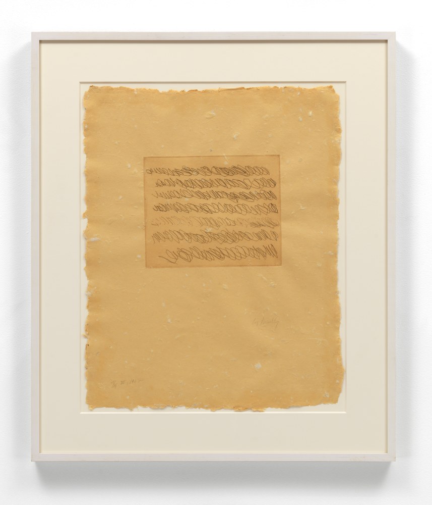 Cy Twombly&amp;nbsp;

Note III, 1967

Etching on Auvergne Richard de Bas hand-made orange-buff paper with watermark

8 7/8 x 10 7/8 inches, plate

25 1/2 x 20 inches, sheet

Edition of 14

Bastian 8; Sparks 6