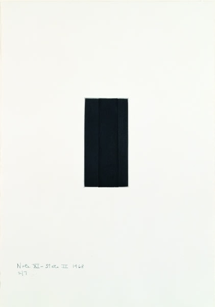 Barnett Newman

Note XI (State II), 1968

Etching, printed in black on Italia white wove paper

5 15/16 x 2 15/16 inches, Plate

19 7/8 x 14 inches, Sheet

Edition of 7

Private Collection