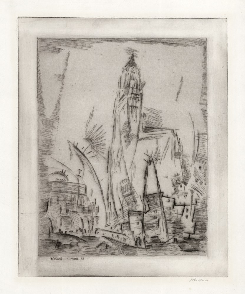 John Marin (1870-1953)
Woolworth Building, No. 2, 1913
Etching with drypoint
12 7/8 x 10 3/8 inches