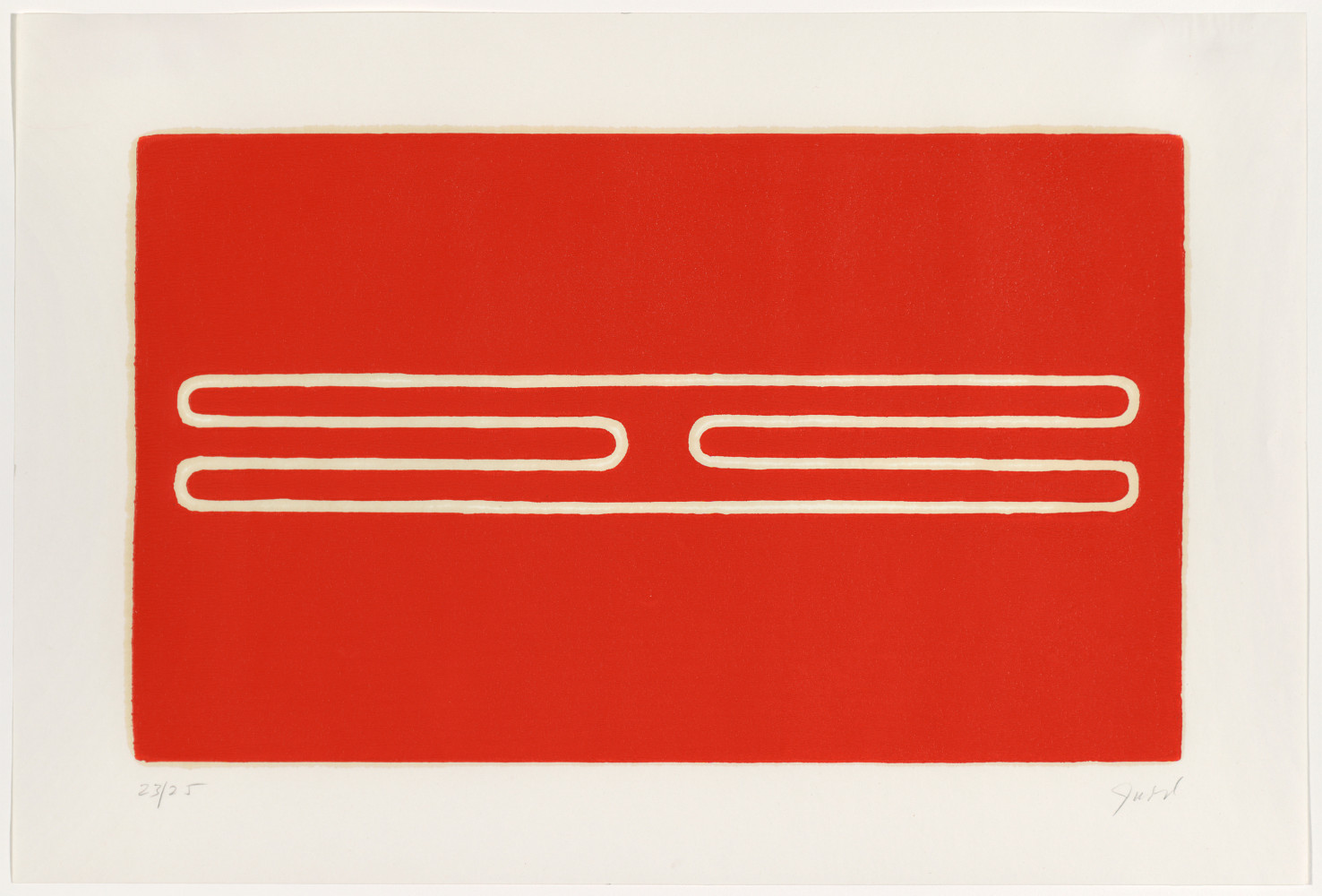 Donald Judd&amp;nbsp;
Untitled, 1961-78
Woodcut in cadmium red on offset paper
14 x 20 3/4 inches