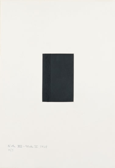 Barnett Newman

Note XII (State II), 1968

Etching, printed in black on Italia white wove paper

5 15/16 x 2 15/16 inches, Plate

19 7/8 x 14 inches, Sheet

Edition of 7

Private Collection