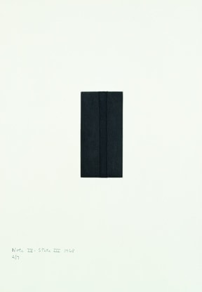 Barnett Newman

Note IX (State III), 1968

Etching, printed in black on Italia white wove paper

5 15/16 x 2 15/16 inches, Plate

19 7/8 x 14 inches, Sheet

Edition of 7

Private Collection