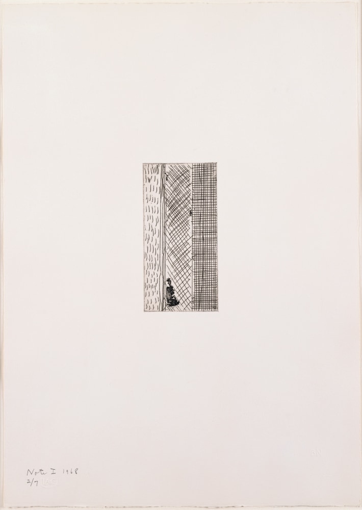 Barnett Newman (1905-1970)
Note I, from Notes, 1968
Etching
5 15/16 x 2 15/16 inches, image
19 7/8 x 14 inches, sheet
Edition HC 1/3, aside from the edition of 7
Titled, dated, and numbered lower left recto: Note I 1968
Signed and dated on verso: Annalee G. Newman October 17, 1978

&amp;nbsp;