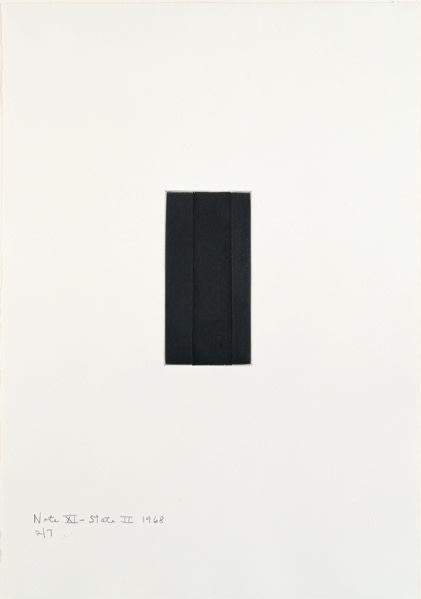 Barnett Newman

Note XI (State II), 1968

Etching, printed in black on Italia white wove paper

5 15/16 x 2 15/16 inches, Plate

19 7/8 x 14 inches, Sheet

Edition of 7

Private Collection