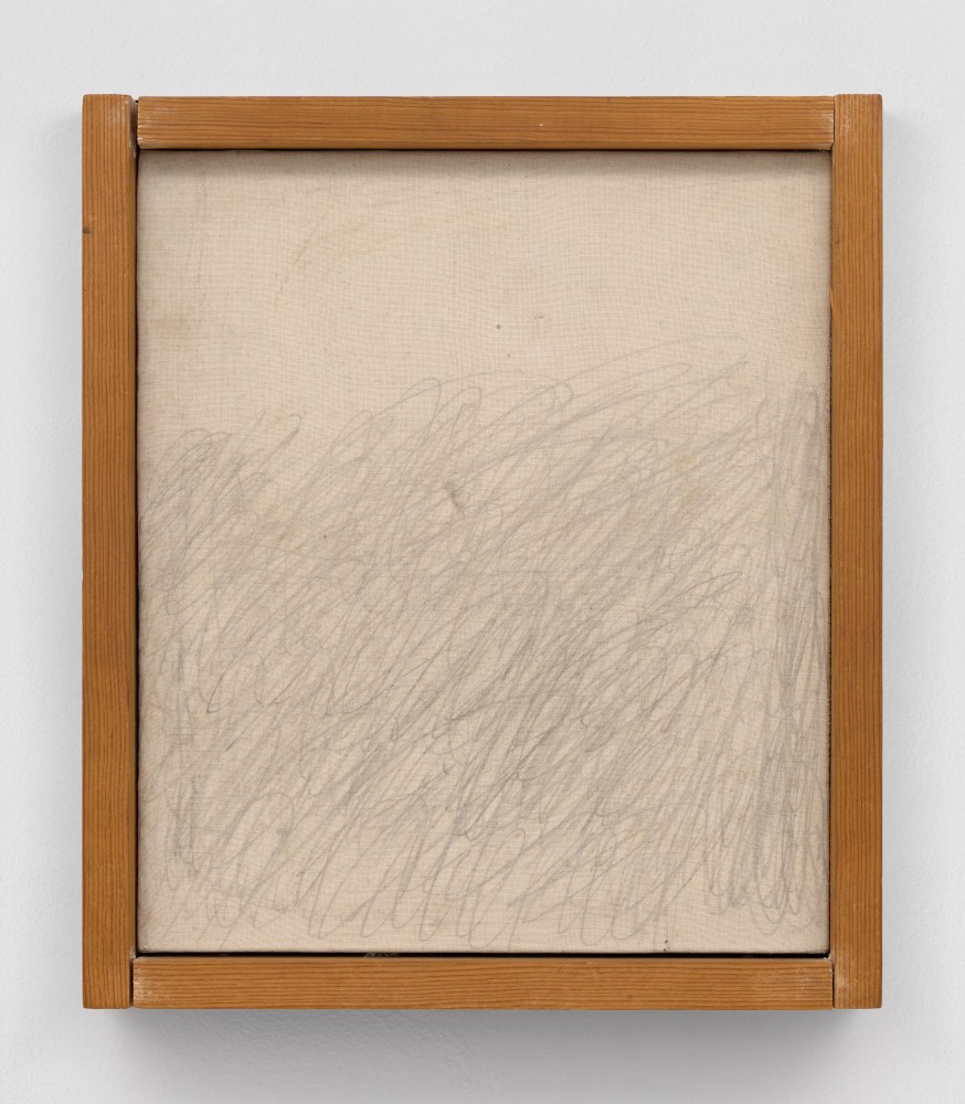 Cy Twombly&amp;nbsp;

Untitled, Lexington, Virginia, 1956

Graphite on muslin, mounted plywood panel with wooden stripping

9 7/8 x 8 5/8 x 2 1/2 inches, box