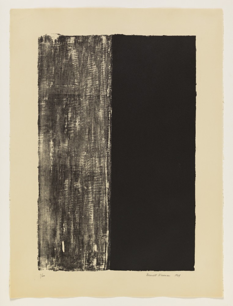Barnett Newman (1905-1970)
Untitled, 1961
Lithograph printed on Arches paper
24 5/8 x 16 5/8 inches, image
30 1/8 x 22 1/8 inches, sheet
Edition of 30
Signed, dated, and numbered lower recto: Barnett Newman 1961