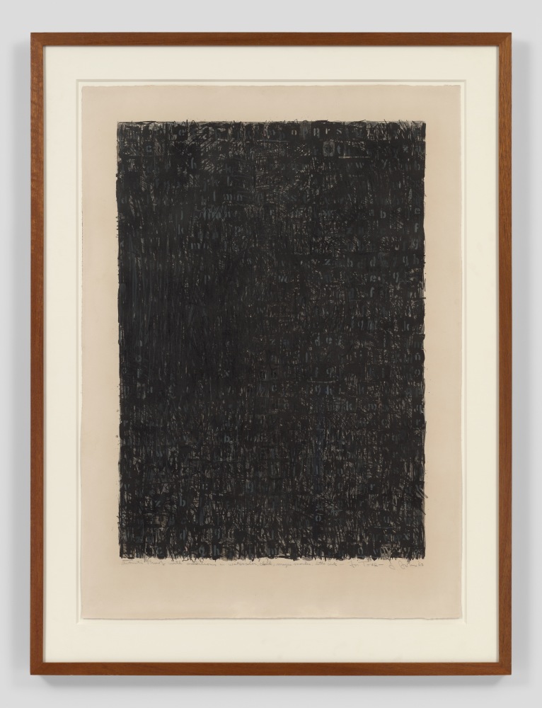 Jasper Johns

Alphabets,&amp;nbsp;1962

Watercolor, chalk, magic marker and lithograph ink over lithographic proof

33 1/4 x 23 3/4 inches, image&amp;nbsp;

41 x 29 1/4 inches, sheet

ULAE S1