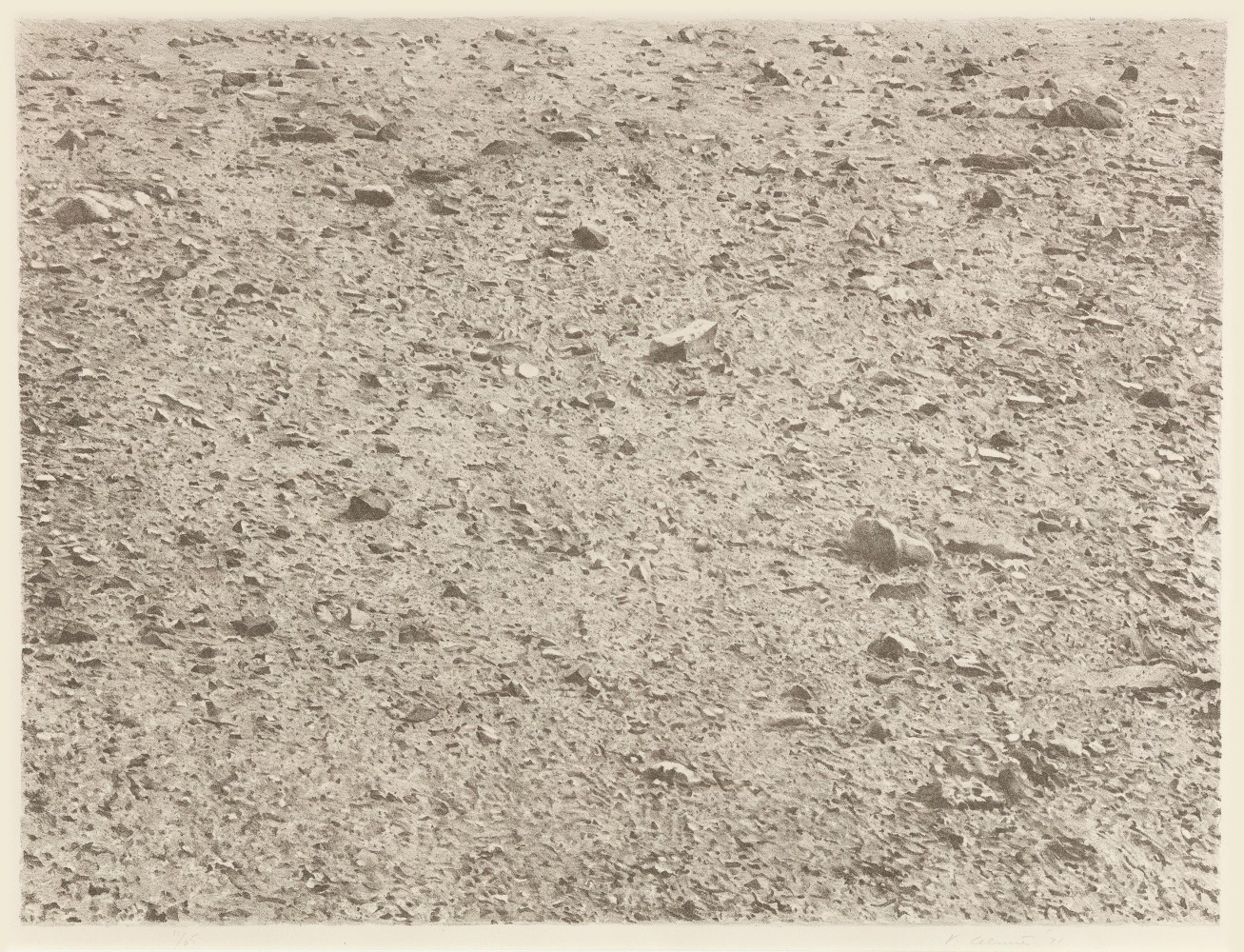 Vija Celmins (b. 1938)
Untitled (Desert), 1971
Lithograph
22 1/2 x 29 inches, sheet
Edition of 65
Signed, dated, and numbered lower recto: V. Celmins &amp;rsquo;71