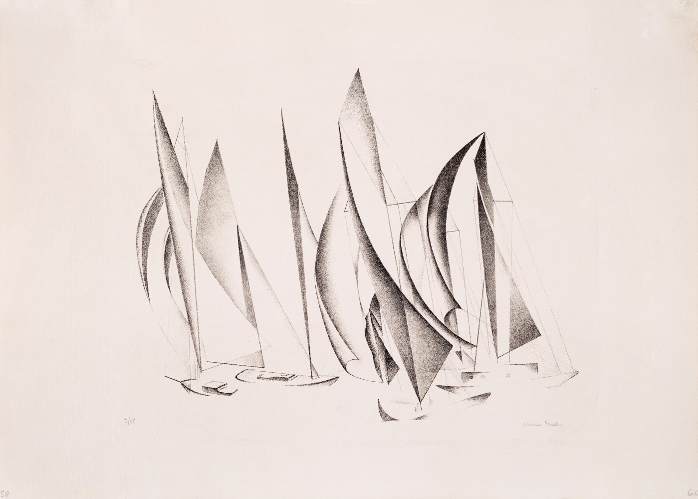 Charles Sheeler (1883-1965)
Yachts, 1924
Lithograph
9 7/8 x 14 7/8 inches, sheet
Edition of 35
Signed and numbered lower recto: Charles Sheeler
