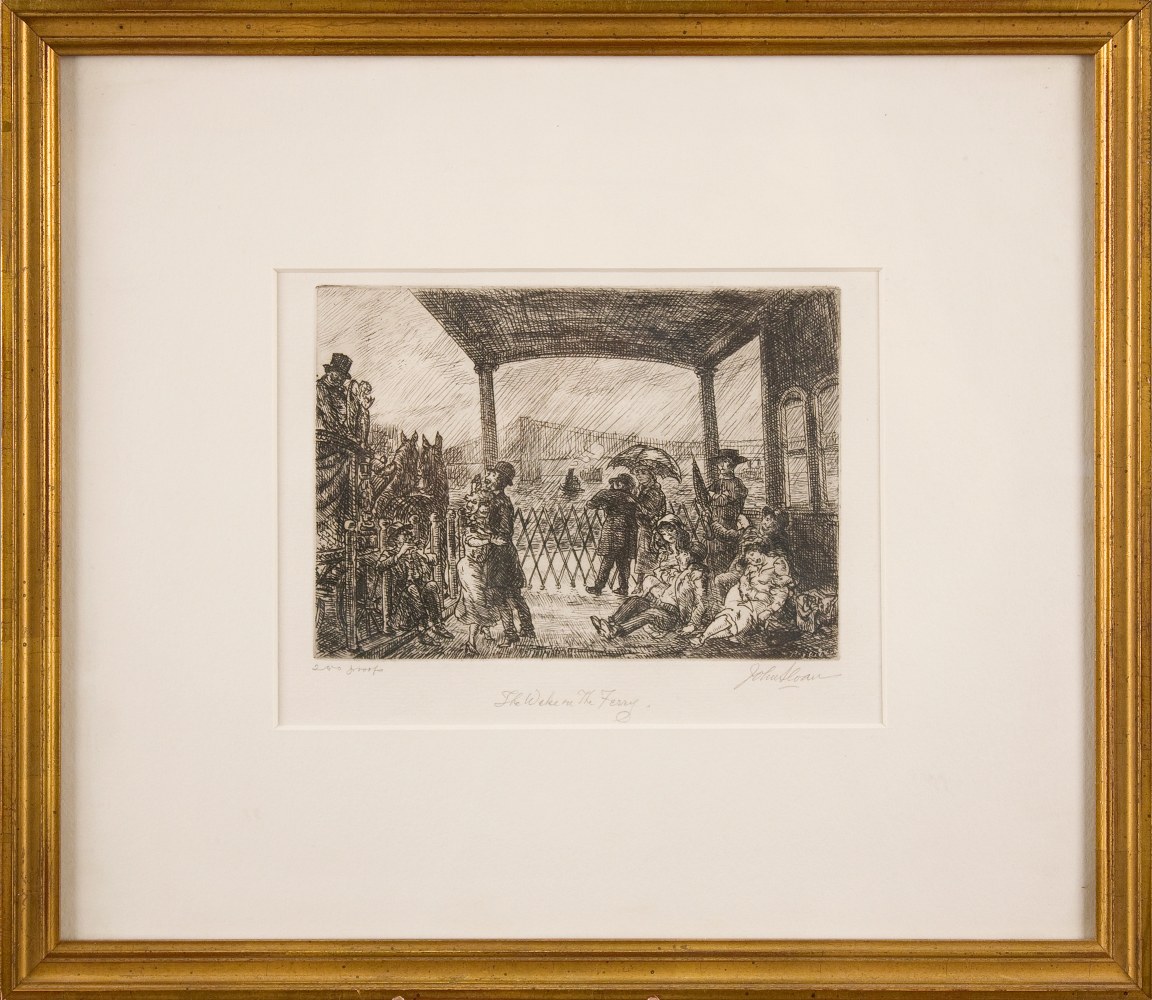 John Sloan (1871–1951). The Wake on the Ferry, 1949. Etching. 6 x 8 in. Signed, dated in plate lower right (framed)