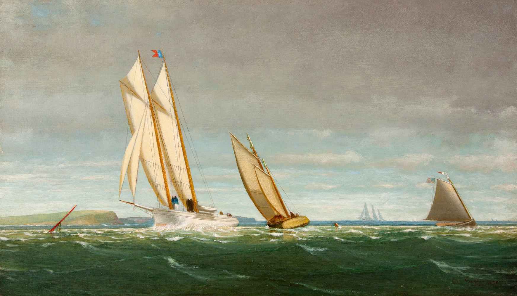 George Curtis (1816–1881), Sailing off the Coast, 1878, oil on panel, 11 ½ x 20 in., signed and dated lower right: Geo. Curtis 1878