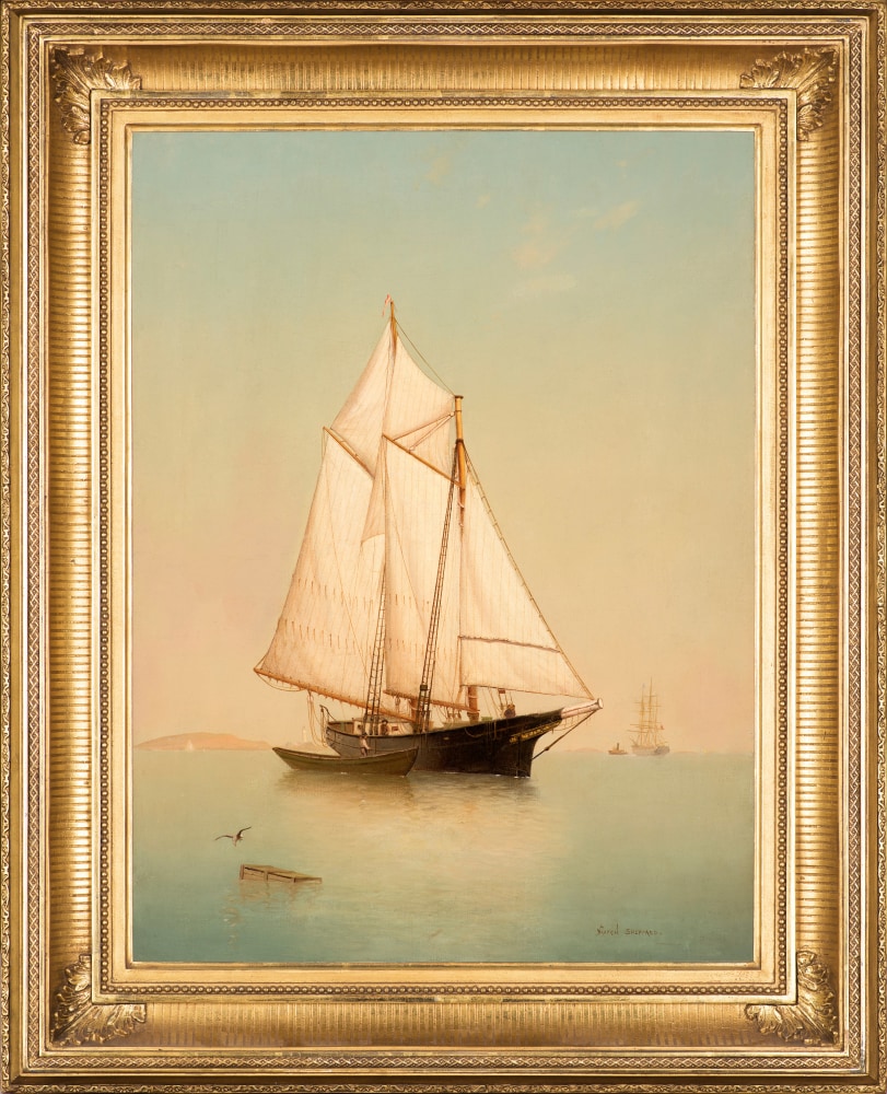 Warren Sheppard (1858–1937), Schooner off Ten Pound Island, oil on canvas, 24 x 18 in., signed lower right: Warren Sheppard (framed)