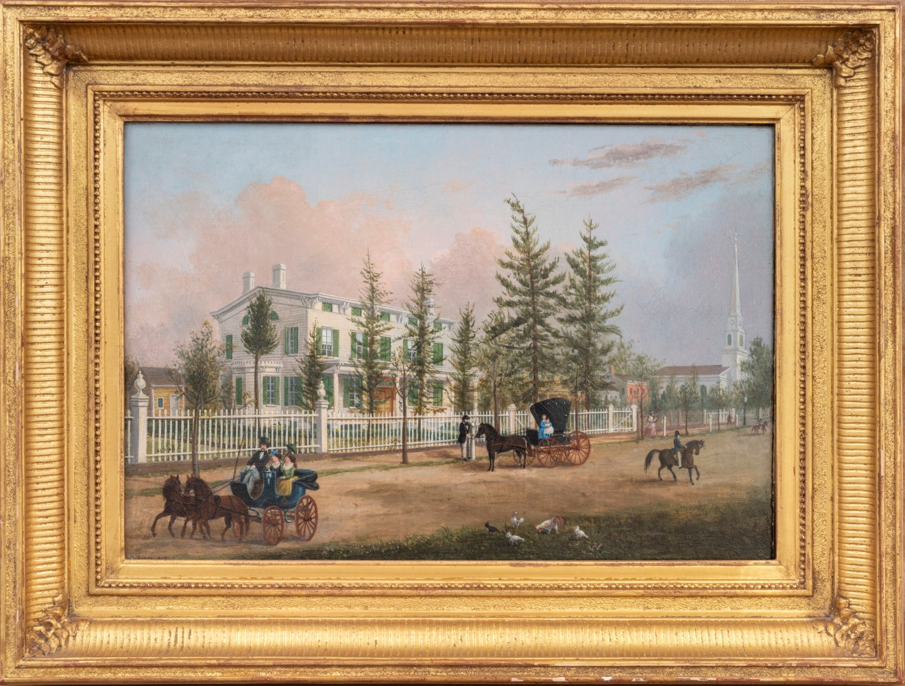John Evers, Jr. (1797–1884). Front Street, Hempstead, New York, 1870. Oil on canvas. 11 ¾ x 17 in. Unsigned (framed)