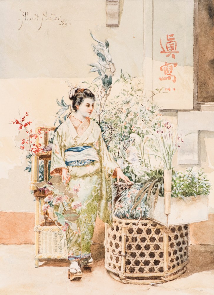 Albert Herter (1871–1950), A Japanese Woman, 1889, watercolor on paper, 9 x 6 1/2 in., signed and dated upper left: - Albert Herter - / - ’89 -