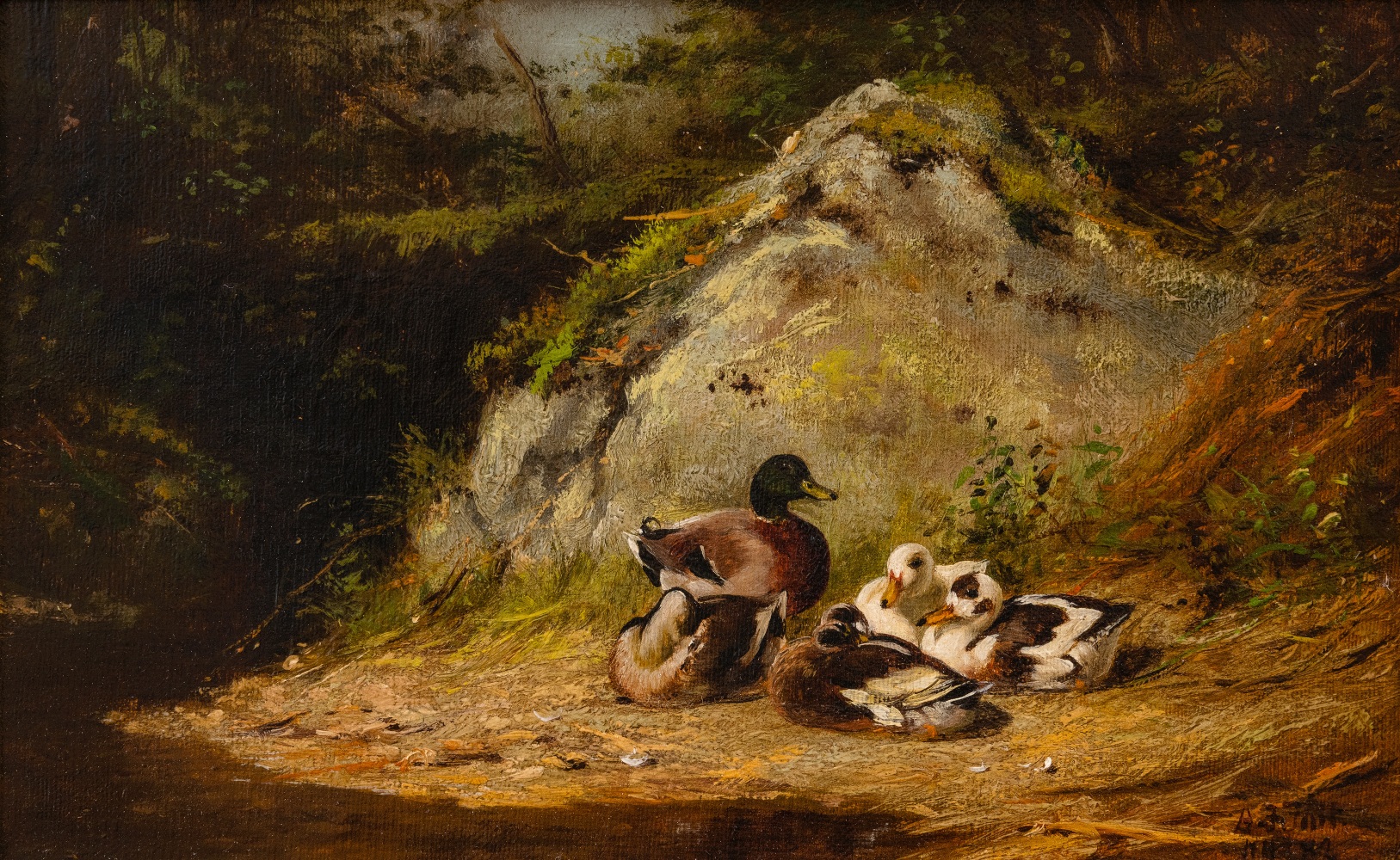 Arthur Fitzwilliam Tait (1819–1905), Ducks Sunning, 1882, oil on canvas, 10 x 14 in., signed and dated lower right