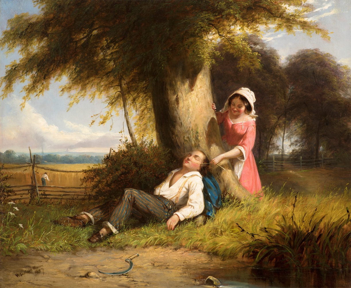 William Sanford Mason (1824–1864), Caught Napping, 1857, oil on canvas, 20 x 24 1/4 in., signed and dated lower right: W. Sanford Mason