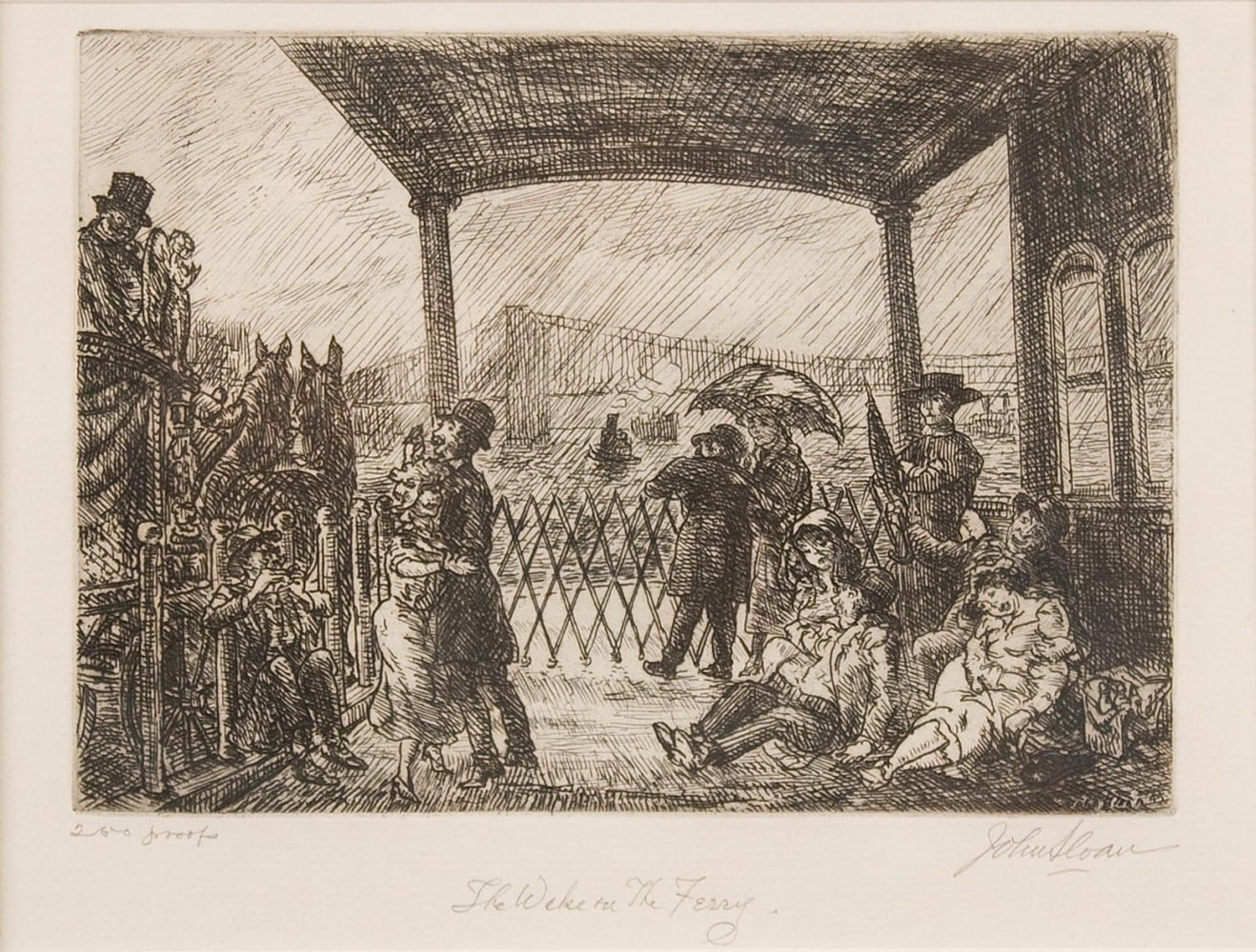John Sloan (1871–1951). The Wake on the Ferry, 1949. Etching. 6 x 8 in. Signed, dated in plate lower right