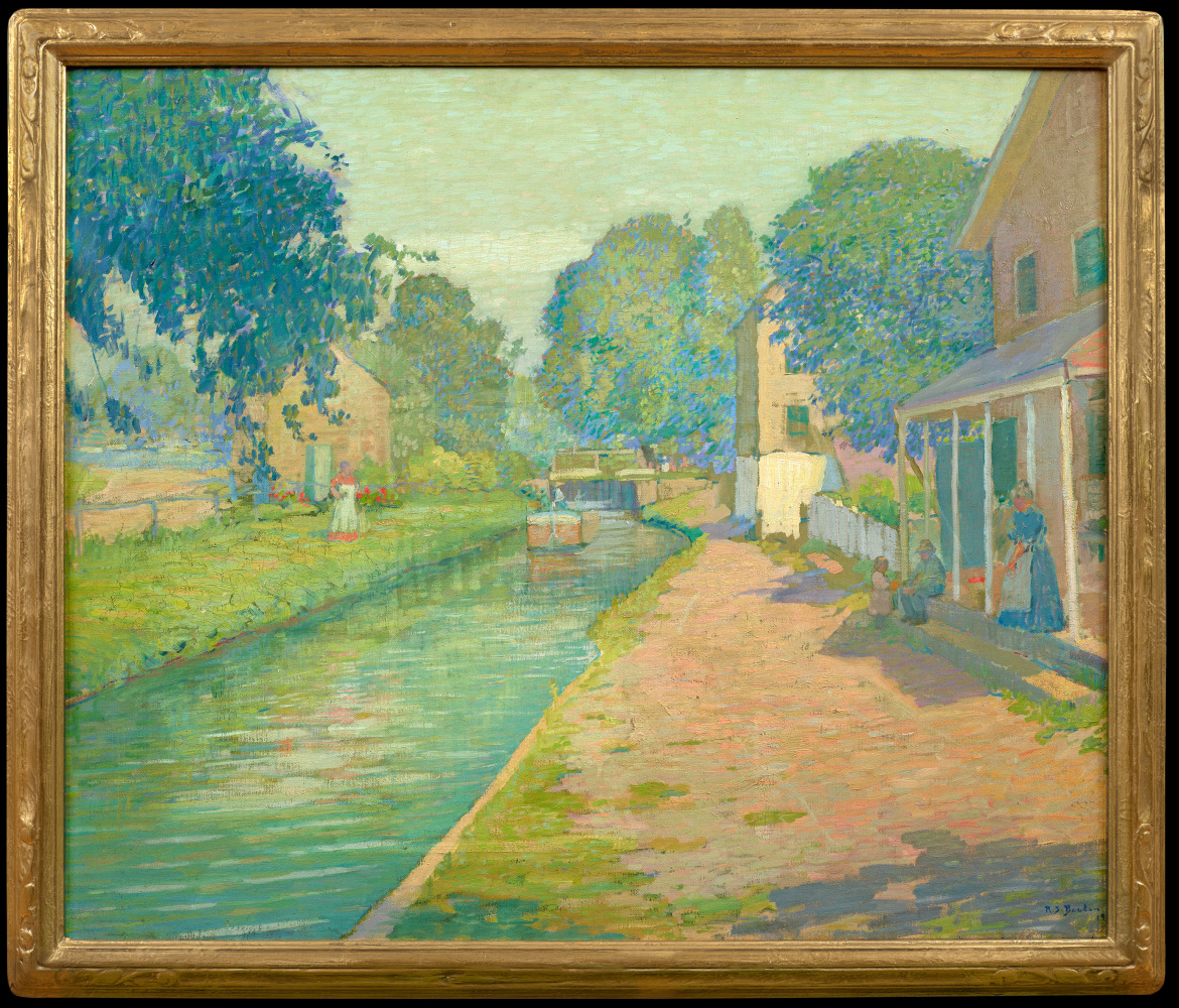 Rae Sloan Bredin (1880–1933). The Lower Lock, New Hope Pennsylvania, 1917. Oil on canvas, 30 x 36 in. Signed and dated lower right: R.S. Bredin 191[7] (framed)