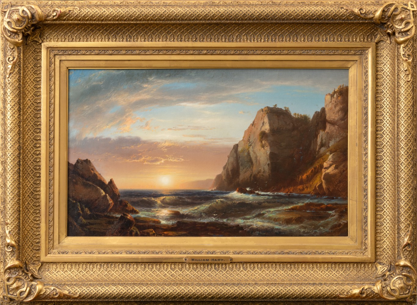 William Hart (1823–1894). Sunset at Grand Manan, 1861. Oil on canvas, 12 x 20 in. Signed and dated lower right: W. Hart 61 (framed)