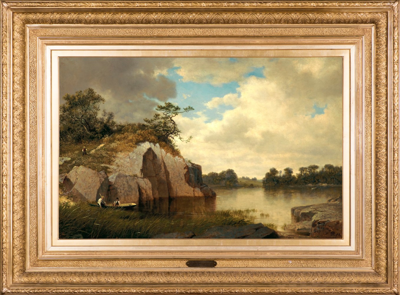 David Johnson (1827–1908), Catnip Island near Greenwich, Connecticut, 1878–79, oil on canvas, 22 x 34 in., signed and dated lower right: DJ 78, inscribed on verso: Catnip Island near / Greenwich, / Conn. / David Johnson 1879 (framed)