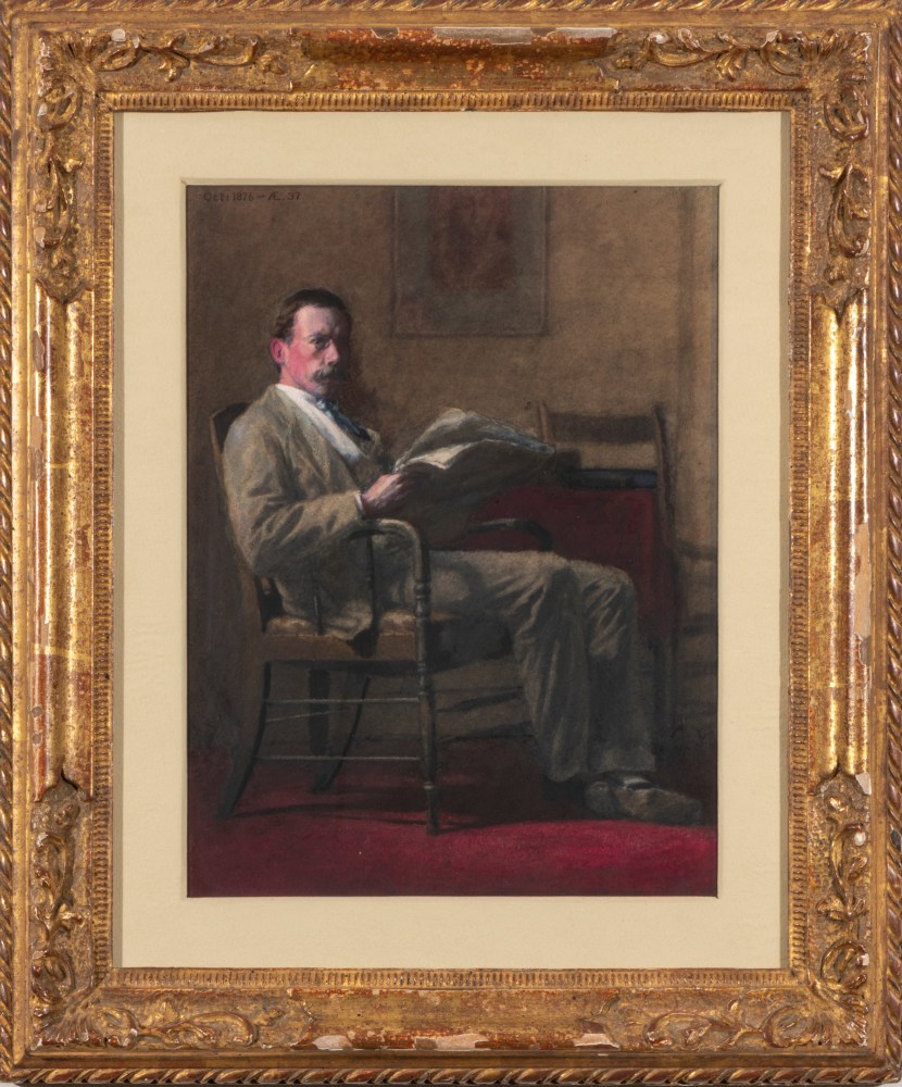 Thomas Anshutz (1851–1912). Portrait of a Philadelphia Gentleman (Ernest Lee Parker), 1876. Watercolor and gouache on paperboard. 12 1/4 x 9 1/4 in. Unsigned. Dated and inscribed upper left: Oct: 1876 – AE. 37 (framed)