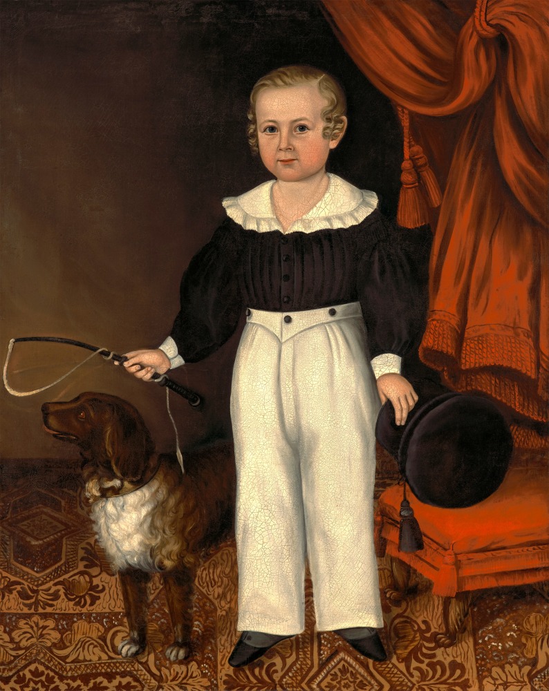 Joseph Whiting Stock (1815–1855), Full Length Portrait of a Young Boy with His Dog, ca. 1840-45, oil on canvas, 47 x 38 in.