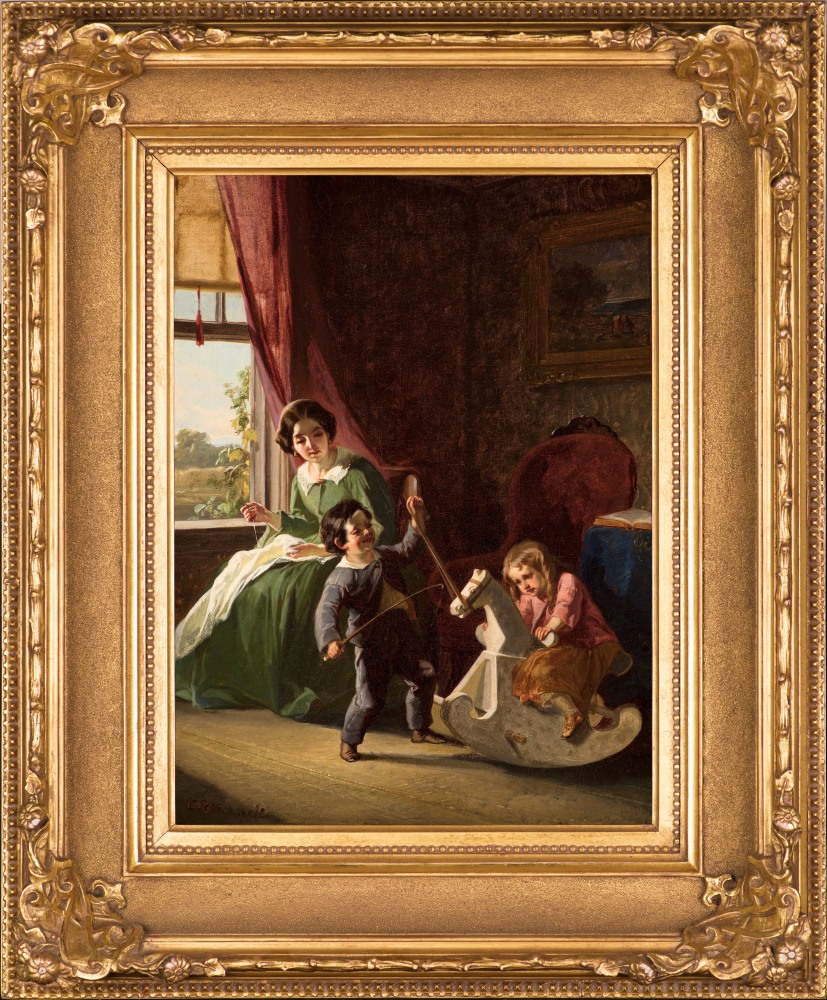 Christian Schussele (1824–1879), The Rocking Horse, c. 1850, oil on canvas, 16 x 12 in., signed lower left: C. Schussele (framed)