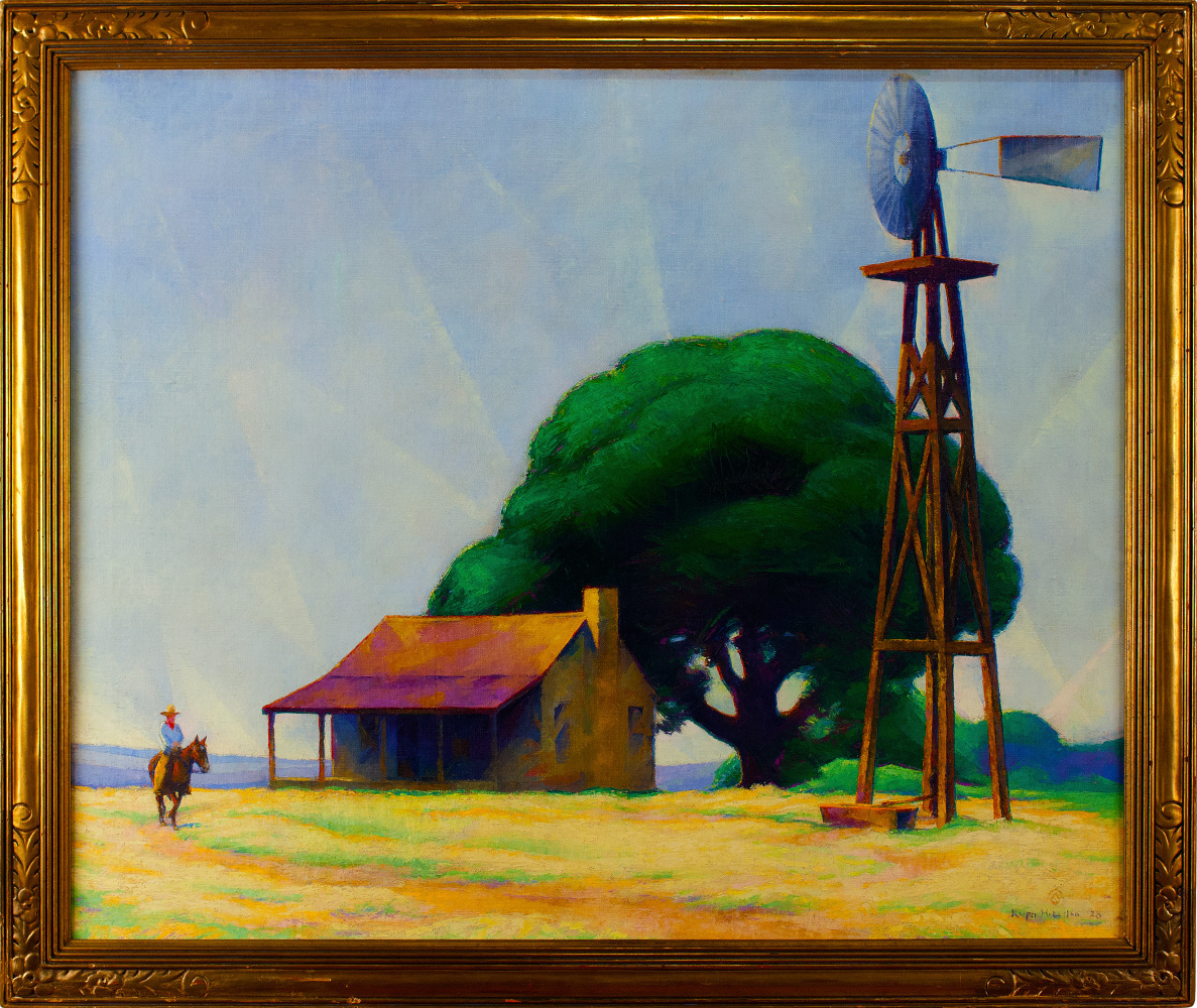 Ralph D. McLellan (1884–1977). Rider on the Ranch, San Marcos, Texas, 1928, oil on canvas, 30 x 36 in., signed and dated lower right: Ralph McLellan / ‘28 (framed)