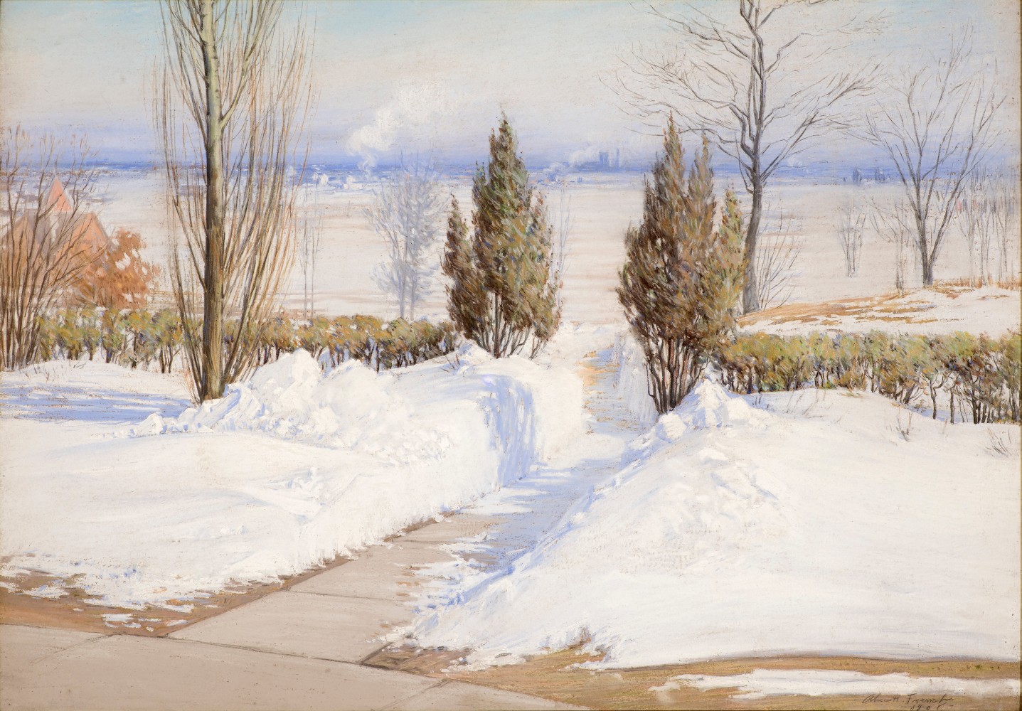 Alice Helm French (1864–after 1953), The Path Through the Drifts, Chicago, 1908, pastel on paper, 23 x 32 in., signed and dated lower right: Alice H. French 1908