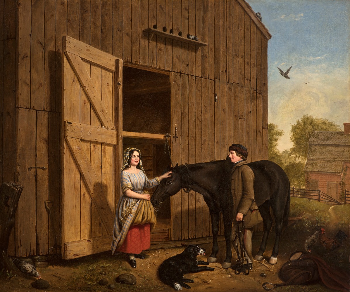 Jerome Thompson (1814–1886), The Rustic Chat, 1850, oil on canvas, 25 x 30 in., signed and dated lower left: Jerome Thompson 1850