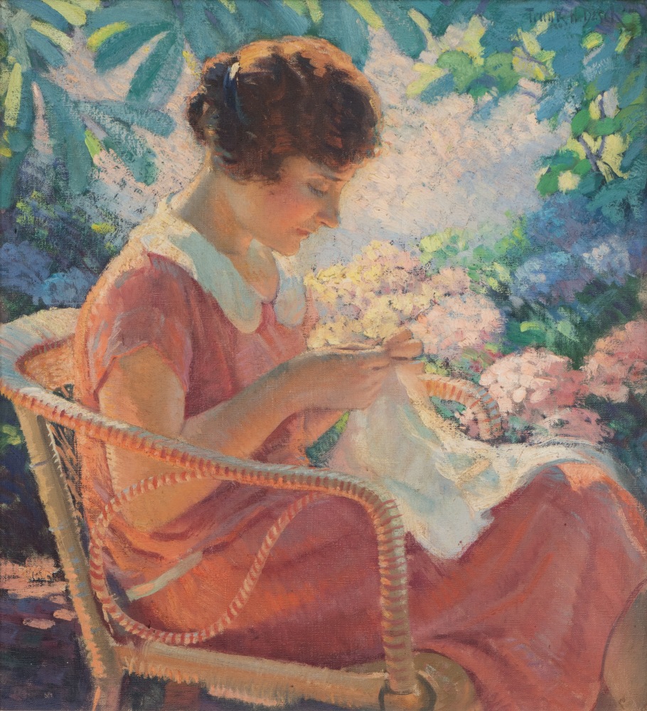 Frank H. Desch (1873–1934). In the Garden. Oil on canvas, 24 x 22 in. Signed upper right.
