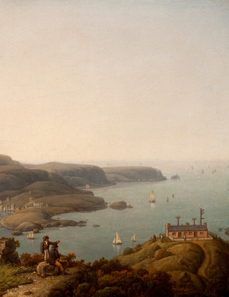 Robert Salmon (1775–c. 1858), South Stack Lighthouse and the Holyhead Signal Station, Anglesey, Wales, 1842, oil on board, 10 x 8 in., titled and dated on verso