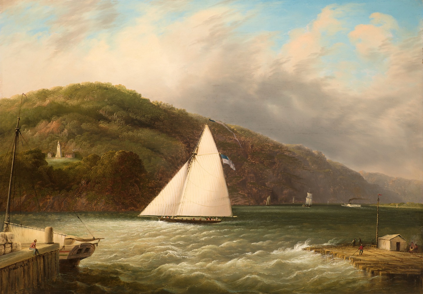 Edmund C. Coates (1816–1871), Yachting on the Hudson, 1863, oil on canvas, 24 x 34 in., signed and dated lower left: E.C. Coates 1863